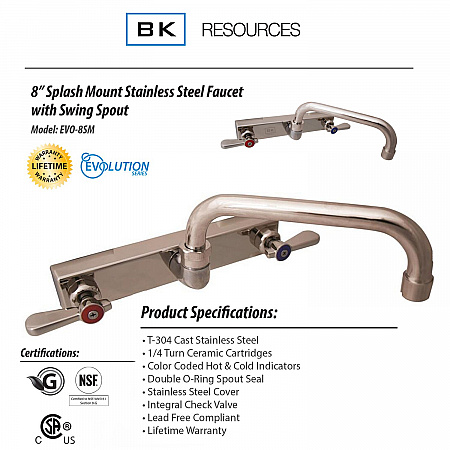 Evolution Splash Mount Stainless Steel Faucet, 4.88