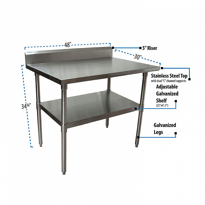 Stainless Steel 5" Riser Top Tables, 48w x 30d x 39.75h, Silver, 2/Pallet (2VTR54830)