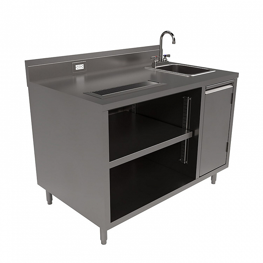 Stainless Steel Beverage Table with Right Sink, Rectangular, 30" x 48" x 41.5", Silver Top, Silver Base/Legs (BEVT3048R)