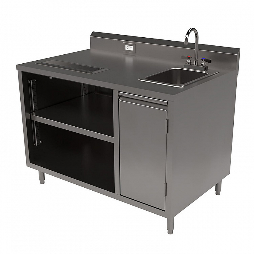 Stainless Steel Beverage Table with Right Sink, Rectangular, 30" x 48" x 41.5", Silver Top, Silver Base/Legs (BEVT3048R)
