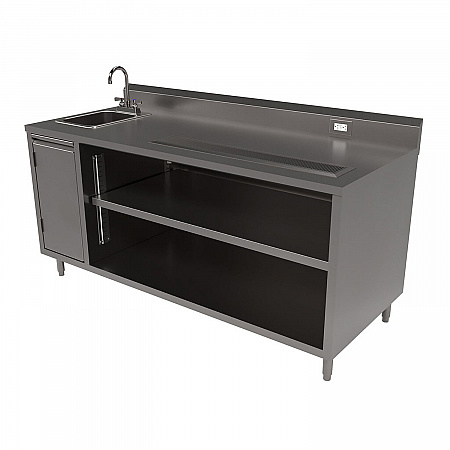 Stainless Steel Beverage Table with Left Sink, Rectangular, 30