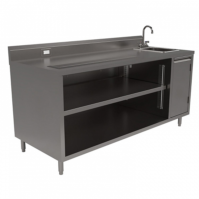 Stainless Steel Beverage Table with Right Sink, Rectangular, 30" x 72" x 41.5", Silver Top, Silver Base/Legs (BEVT3072R)