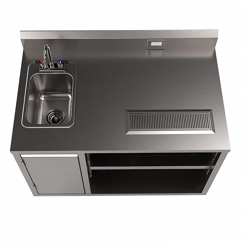 Stainless Steel Beverage Table with Left Sink, Rectangular, 30" x 48" x 41.5", Silver Top, Silver Base/Legs (BEVT3048L)