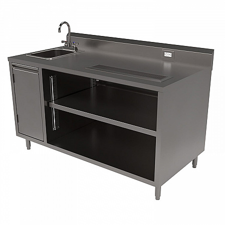 Stainless Steel Beverage Table with Left Sink, Rectangular, 30