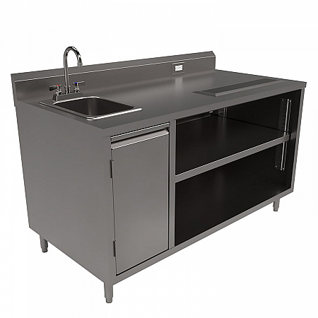 Stainless Steel Beverage Table with Left Sink, Rectangular, 30