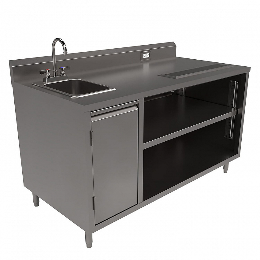 Stainless Steel Beverage Table with Left Sink, Rectangular, 30" x 60" x 41.5", Silver Top, Silver Base/Legs (BEVT3060L)