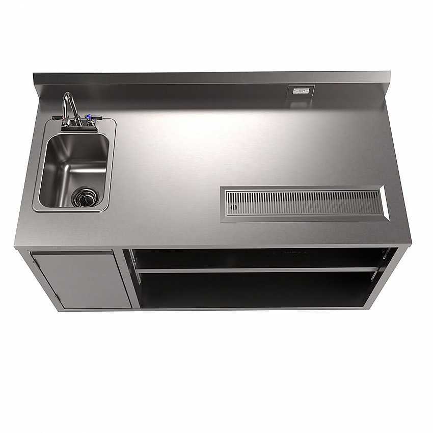 Stainless Steel Beverage Table with Left Sink, Rectangular, 30" x 60" x 41.5", Silver Top, Silver Base/Legs (BEVT3060L)