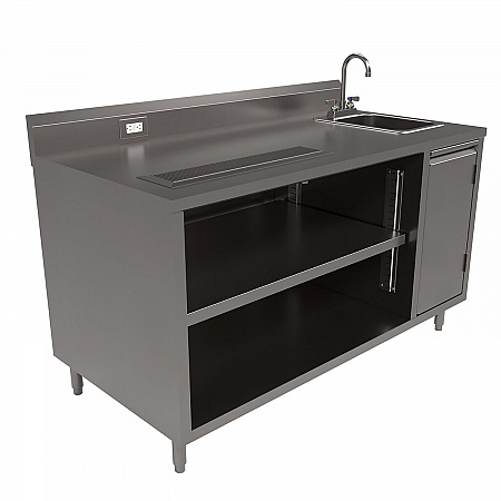Stainless Steel Beverage Table with Right Sink, Rectangular, 30