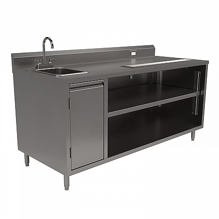 Stainless Steel Beverage Table with Left Sink, Rectangular, 30