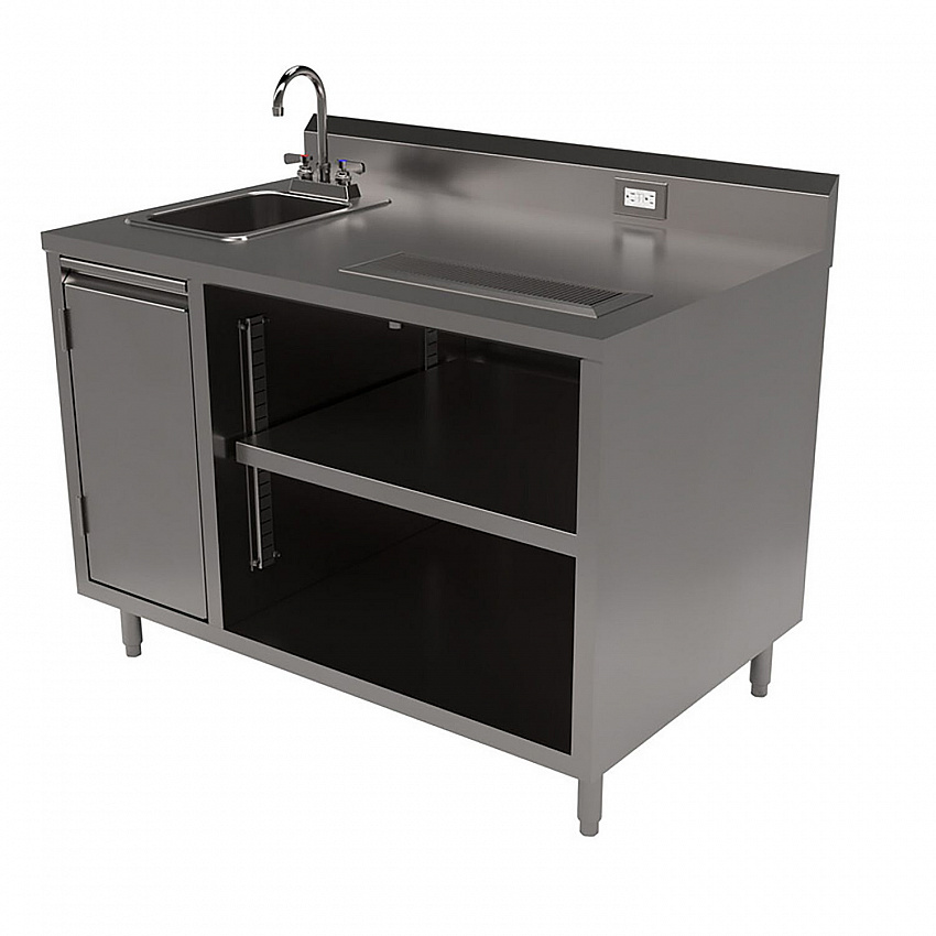 Stainless Steel Beverage Table with Left Sink, Rectangular, 30" x 48" x 41.5", Silver Top, Silver Base/Legs (BEVT3048L)
