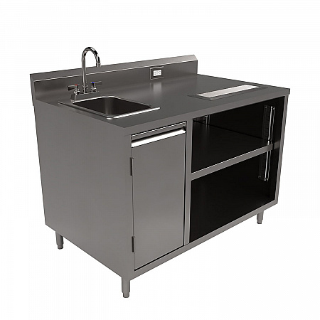 Stainless Steel Beverage Table with Left Sink, Rectangular, 30