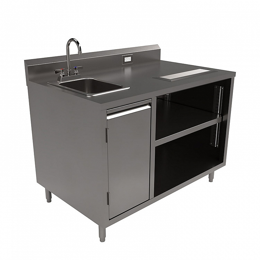Stainless Steel Beverage Table with Left Sink, Rectangular, 30" x 48" x 41.5", Silver Top, Silver Base/Legs (BEVT3048L)