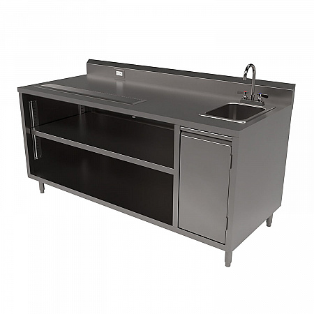 Stainless Steel Beverage Table with Right Sink, Rectangular, 30