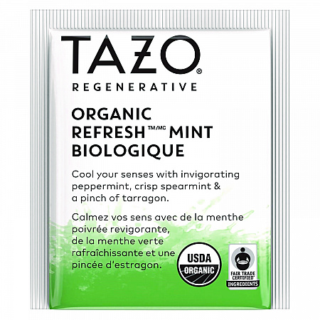 Tea Bags, Organic Refresh Mint, 16/Box, 6 Boxes/Carton (00350)