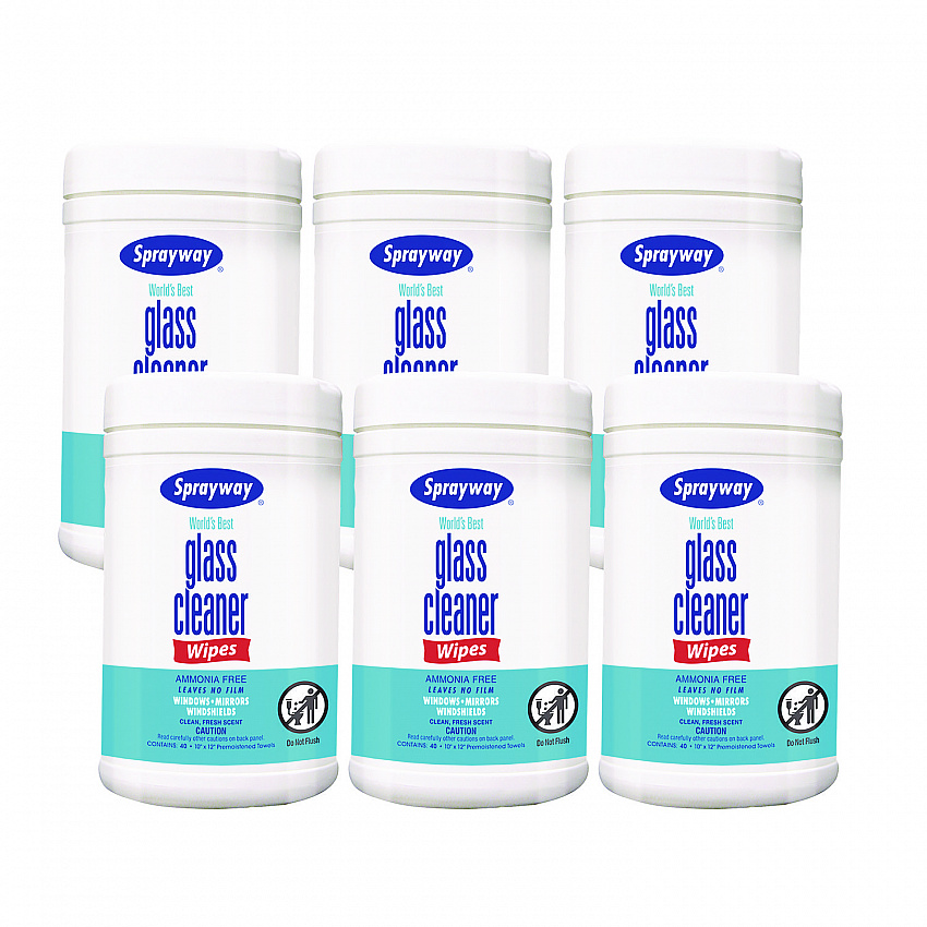 Glass Cleaner Wipes, 1-Ply, 10 x 12, White, 6/Carton (933)