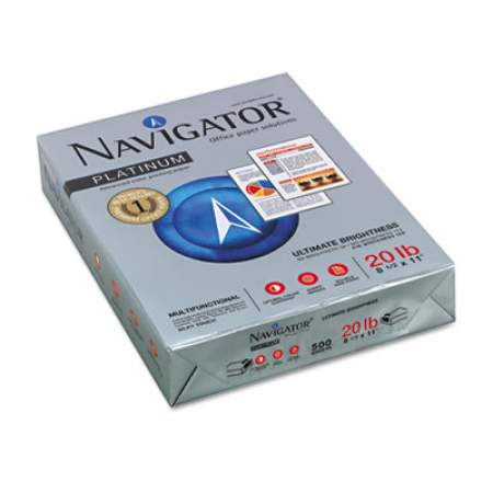 Navigator Platinum Paper, 99 Bright, 20 lb, 8.5 x 11, White, 500 Sheets/Ream, 5 Reams/Carton (NPL11205R)