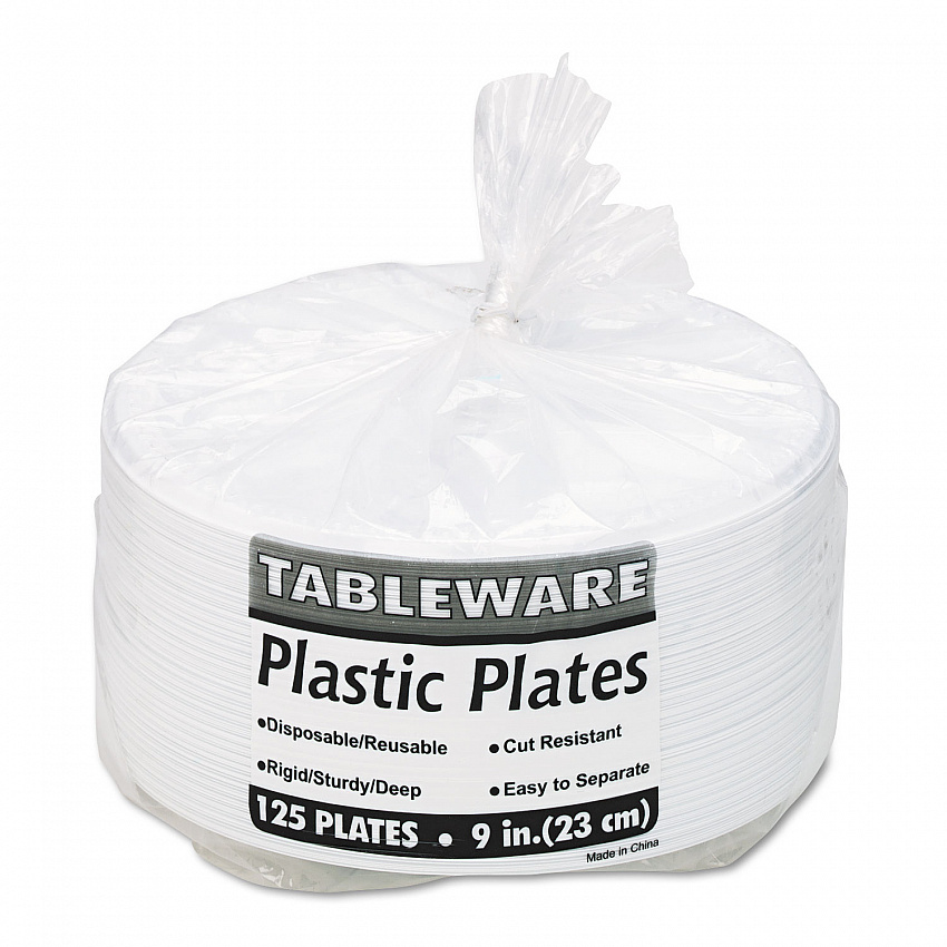 Plastic Dinnerware, 3-Compartment Plates, 9" dia, White, 125/Pack (19644WH)