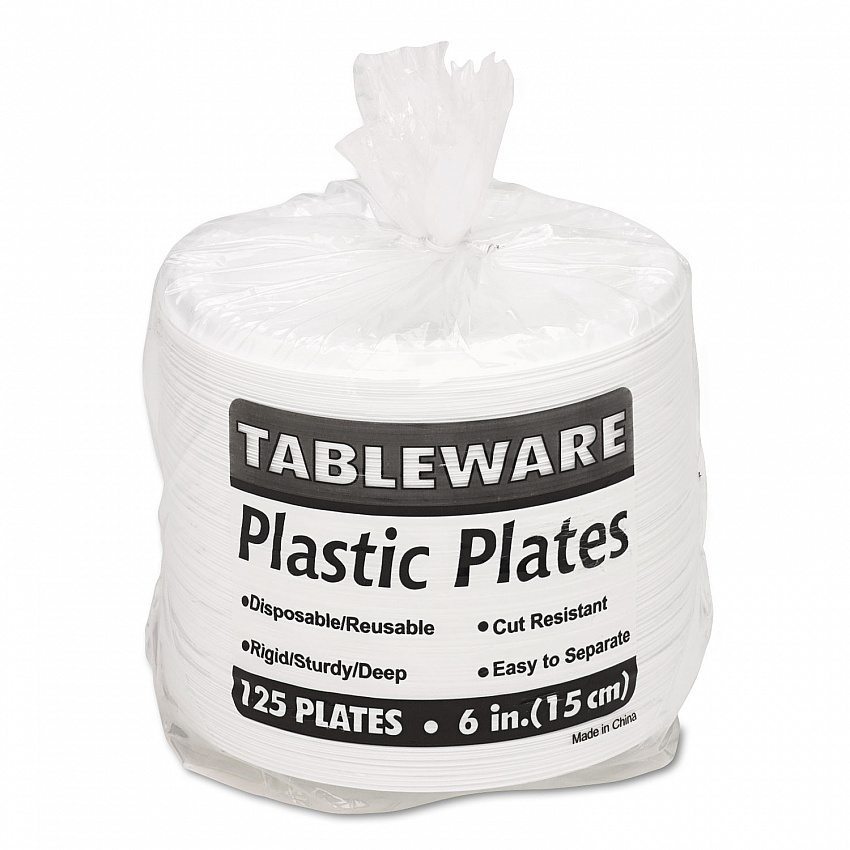 Plastic Dinnerware, Plates, 6" dia, White, 125/Pack (6644WH)