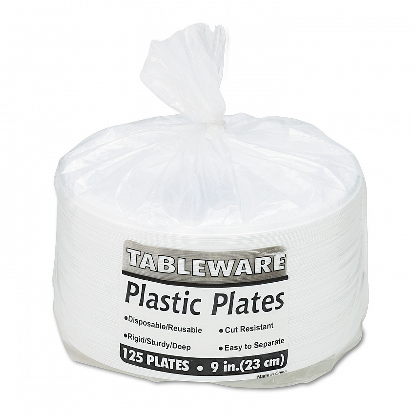 Plastic Dinnerware, Plates, 9" dia, White, 500/Carton (9644WH)