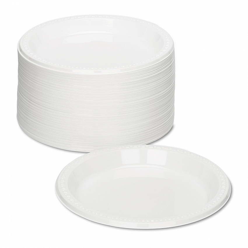 Plastic Dinnerware, Plates, 9" dia, White, 500/Carton (9644WH)