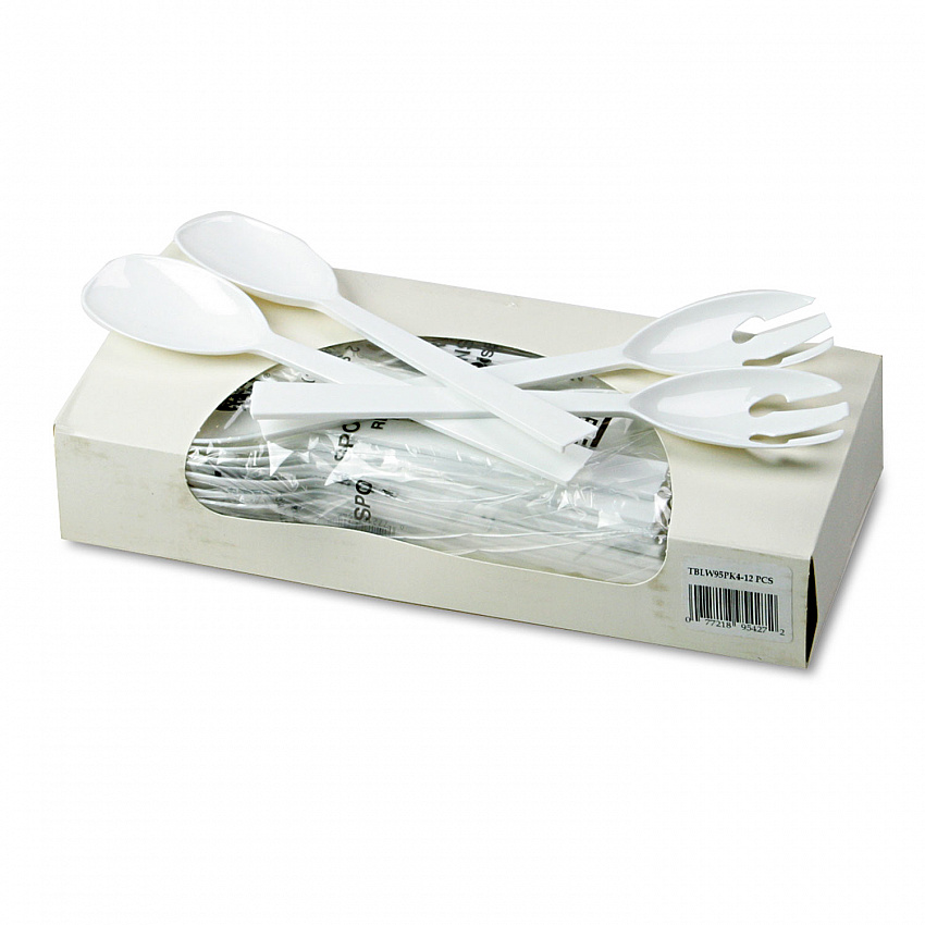 Table Set Plastic Serving Forks and Spoons, 9.5", White, 48/Pack (W95PK4)