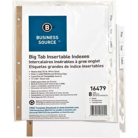 Business Source Tear-resistant Clear Tab Index Dividers (16479)