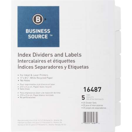 Business Source Un-punched Index Dividers Set (16487)