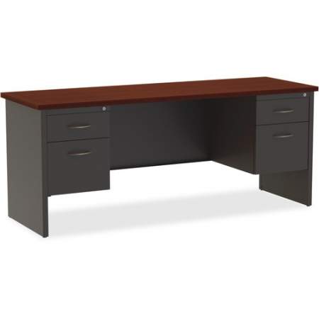 Lorell Mahogany Laminate/Charcoal Steel Double-pedestal Credenza - 2-Drawer (79158)