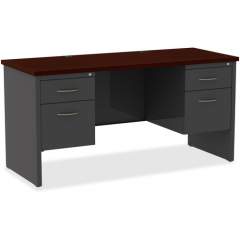Lorell Mahogany Laminate/Charcoal Steel Double-pedestal Credenza - 2-Drawer (79160)