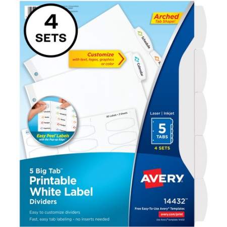 Avery Big Tab Printable Label Dividers, Easy Peel Labels, 5 Tabs (14432)