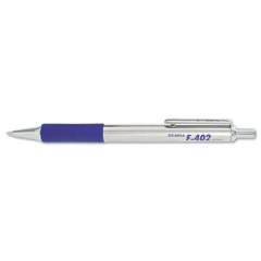 Zebra F-402 Ballpoint Pen, Retractable, Fine 0.7 mm, Blue Ink, Stainless Steel/Blue Barrel (29220)