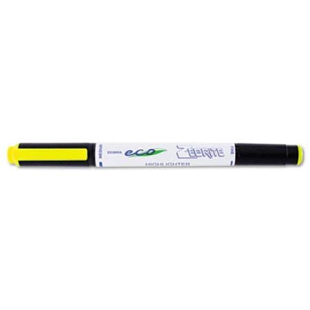 Zebra Zebrite Eco Double-Ended Highlighter, Fluorescent Yellow Ink, Med-Chisel/Fine-Bullet Tips, White/Black/Yellow Barrel, Dozen (75050)