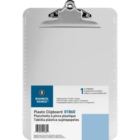Business Source Spring Clip Plastic Clipboard (01860)