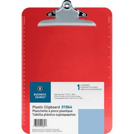 Business Source Spring Clip Plastic Clipboard (01864)