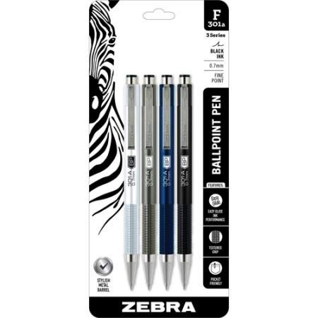 Zebra Pen 301A Stainless Steel Retractable Ballpoint Pens (27514)