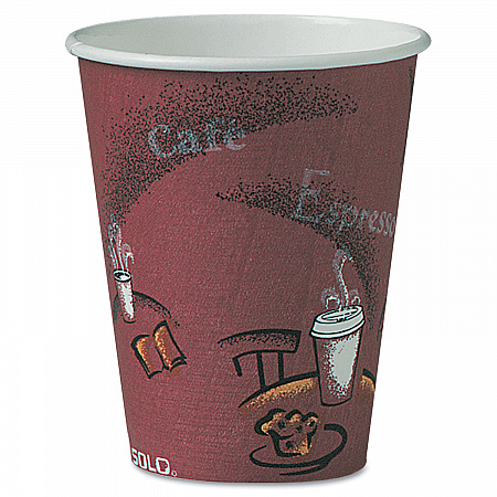Paper Hot Drink Cups in Bistro Design, 8 oz, Maroon, 500/Carton (OF8BI0041)