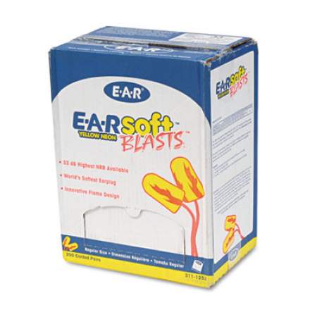 3M EARsoft Blasts Earplugs, Corded, Foam, Yellow Neon, 200 Pairs (3111252)