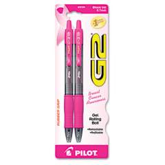 Pilot G2 Premium Breast Cancer Awareness Gel Pen, Retractable, Fine 0.7 mm, Black Ink, Translucent Pink Barrel, 2/Pack (31331)