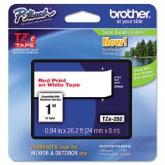 Brother P-Touch TZe Standard Adhesive Laminated Labeling Tape, 0.94" x 26.2 ft, Red on White (TZE252)