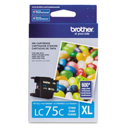 Brother LC75C Innobella High-Yield Ink, 600 Page-Yield, Cyan