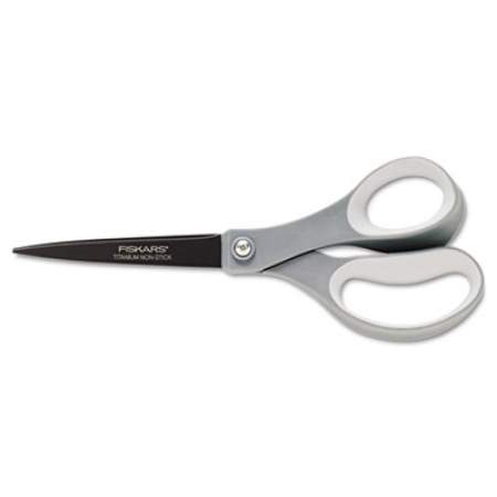 Fiskars Performance Non-Stick Titanium Softgrip Scissors, 8" Long, 3.1" Cut Length, Gray Offset Handle (1541301001)
