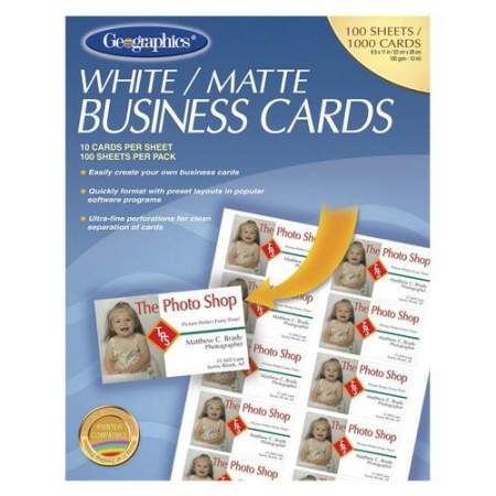 Geographics Inkjet, Laser Business Card - White - Recycled - 30% (46102)