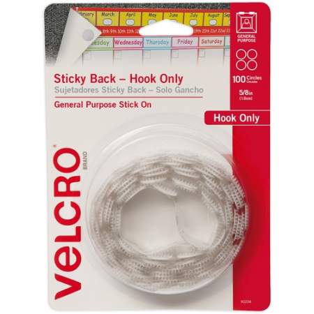 VELCRO Brand Sticky Back Circles, 5/8in Circles, White, 100ct (90204)
