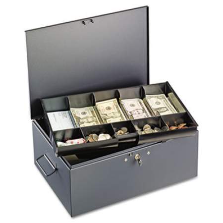 2215CBTGY Gray STEELMASTER Low Profile Steel Cash Box with 10 Compartments 