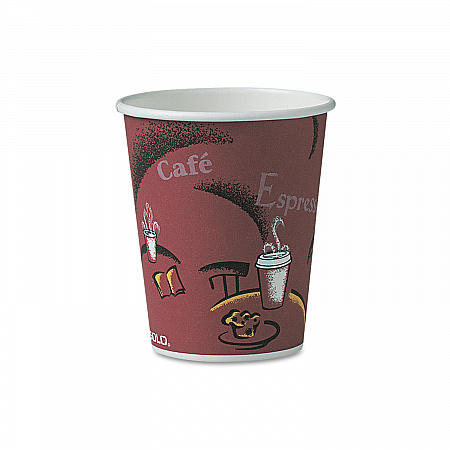 Paper Hot Drink Cups in Bistro Design, 10 oz, Maroon, 300/Carton (OF10BI0041)
