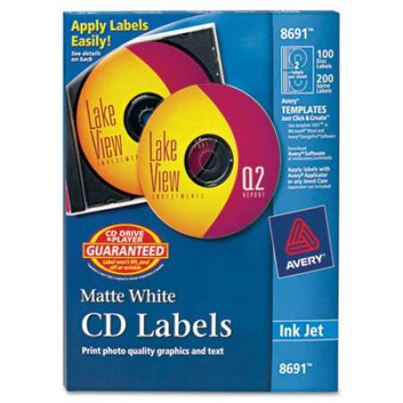 Avery Inkjet CD Labels, Matte White, 100/Pack (8691)