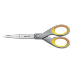 Westcott Titanium Bonded Scissors, 7" Long, 3" Cut Length, Gray/Yellow Straight Handle (13526)