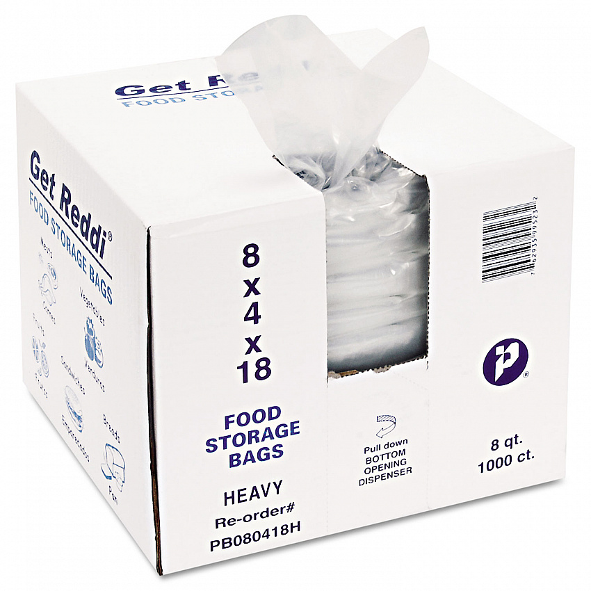 Food Bags, 2-Gallon, 8" x 4" x 18", Clear, 1,000/Carton (PB080418H)