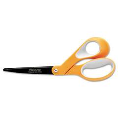 Fiskars Premier Non-Stick Titanium Softgrip Scissors, 8" Long, 3.1" Cut Length, Orange/Gray Offset Handle (01005390)