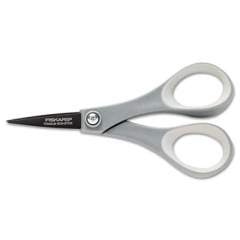 Fiskars Performance Non-Stick Titanium Softgrip Scissors, Pointed Tip, 5" Long, 1.6" Cut Length, Gray Straight Handle (1541101016)